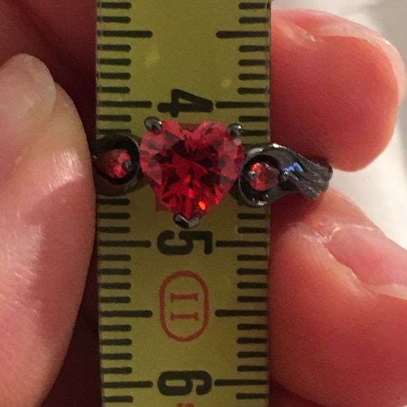Sterling Silver Black Ruby Heart Wing Promise Ring - Picture 3 of 4